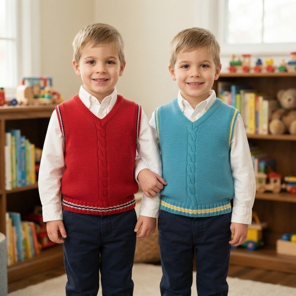 Vintage Plaid Moose Boys Cable Knit Sweater Vest Bundle Red Blue Size M 5-6